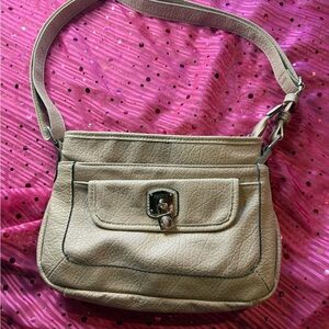 Rosetti White Shoulder Bag Handbag Lock Logo Charm Silver Hardware Zip Closure